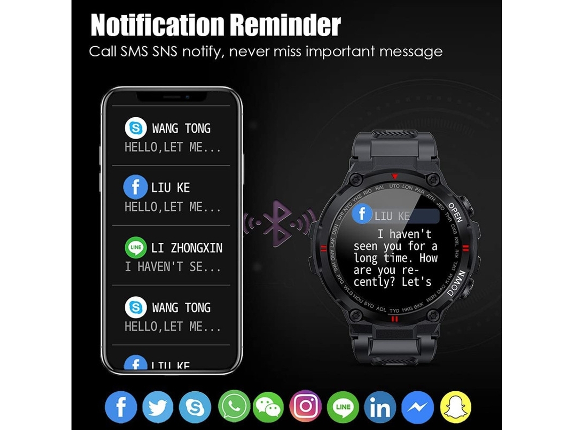 Smartwatch ENKERS Rastreador de actividad militar compatible con Daily Talk  de 1.3'' - Negro