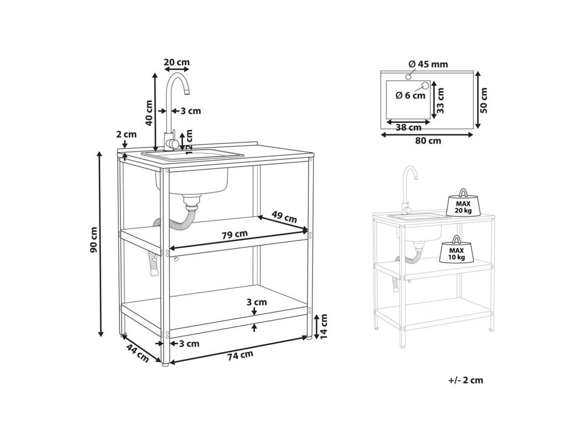 Cocina exterior de metal negro/plateado 50 cm VILAMA 