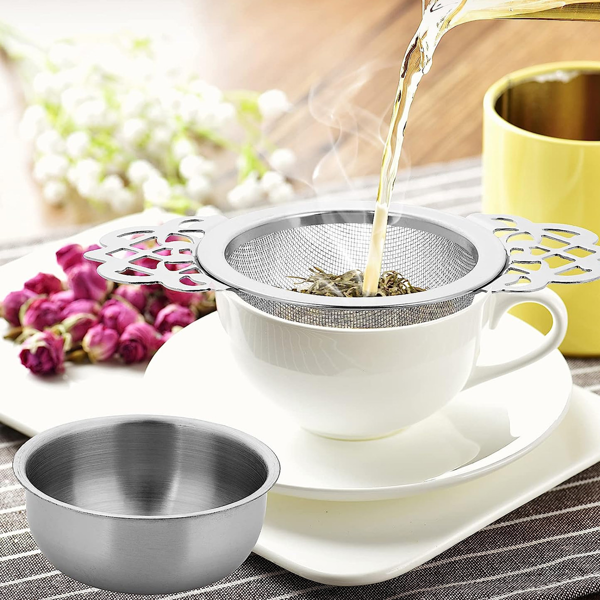 Infusor de té mejorado, bola de té de malla de acero inoxidable, colador de  té de bola con mango para té de hojas sueltas y especias de mulling