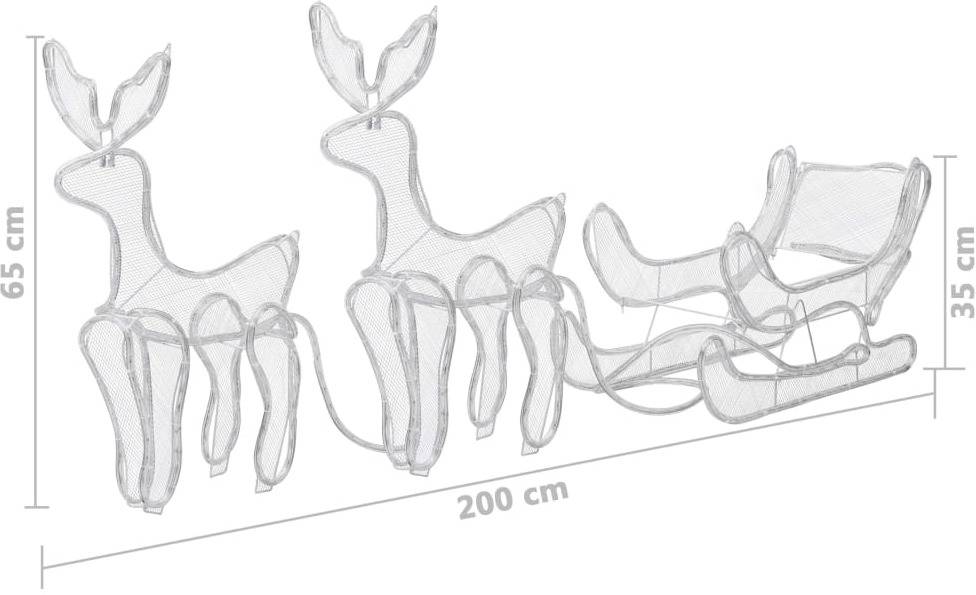 Luces De Navidad 2 renos y trineo con malla 648 leds red vidaxl