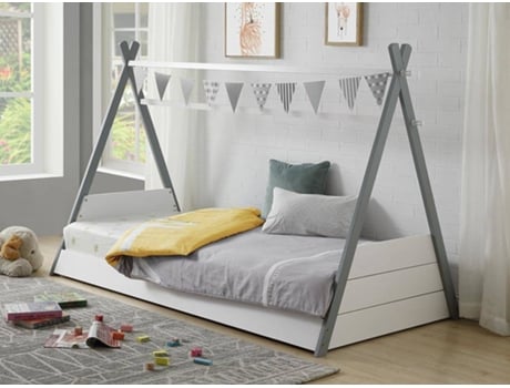 Cama VENTA-UNICA Sioux (Gris, Blanco - Madera - 90x190 cm)