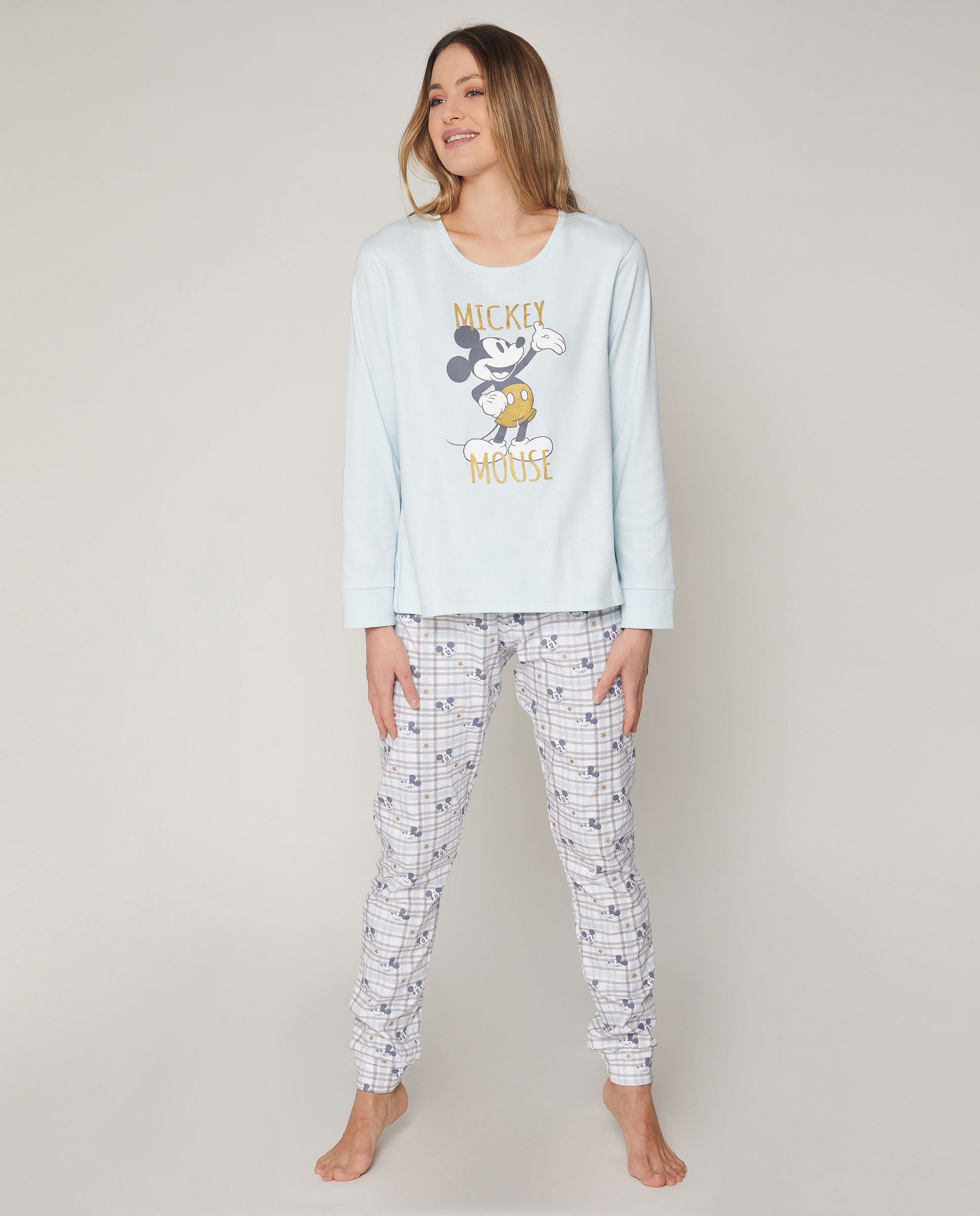 Disney Pijama Manga Larga Mickey Soft para Mujer , TALLA: L, COLOR: AZUL, INVIERNO, Tejido suave al tacto.