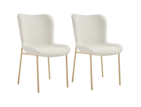 Juego de 2 sillas de comedor Tessa en tejido bouclé, diseño ergonómico, blanco/dorado TECTAKE