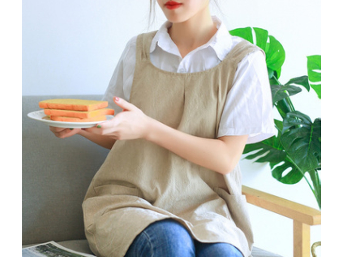 Delantal de lino con espalda cruzada para mujer, delantal japonés
