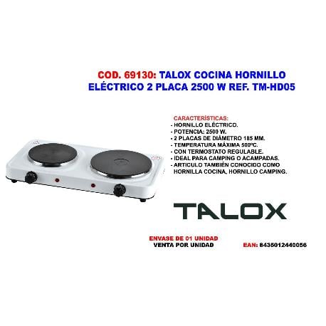 Talox Cocina Hornillo electrico 2 placa 2.500 tmhd05