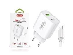 ACCETEL Kit de cargador de doble entrada USB + tipo-C con cable AC527 Tipo-C para Samsung Galaxy A13 5G Carga rápida 2.4A 12W White