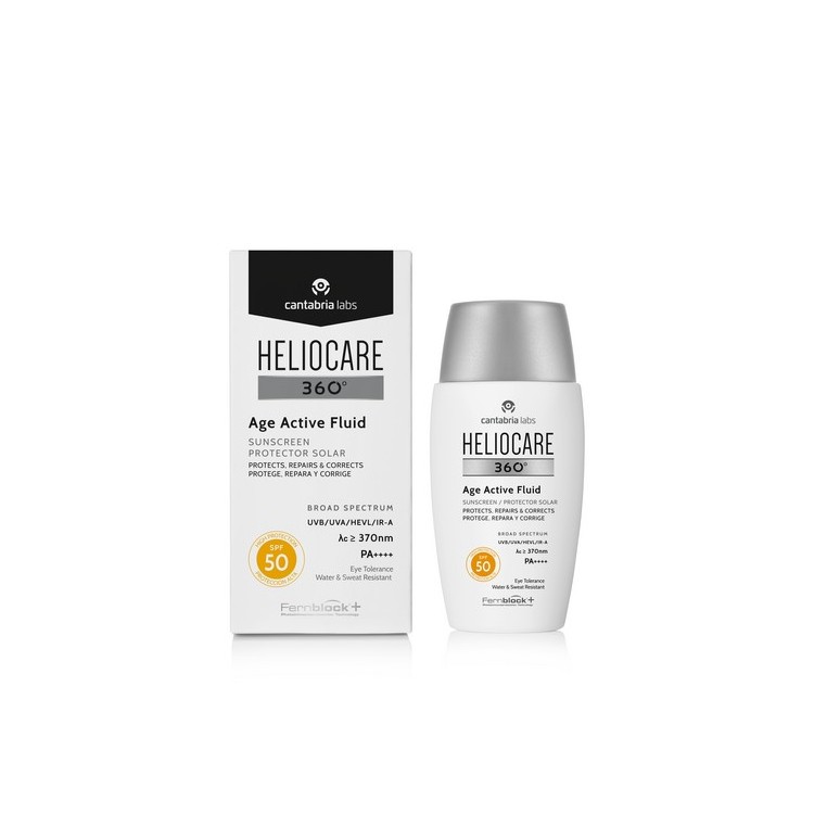 Heliocare 360° Age active fluid spf 50 crema solar facial ultraligero con triple complejo antiedad previene el fotoenveje 50+