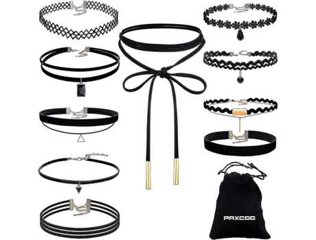 Collar de gargantilla de 10 pcs para mujeres chicas negras clásicas clásicas de terciopelo tatuaje gótico gótico encaje