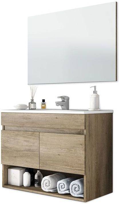 Mueble de Baño con Espejo Cotton 2 Puertas ARKITMOBEL (Marrón - 80cm)