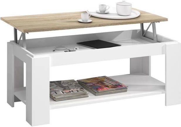 Mesa De Centro elevable ambit blanco artik mate roble canadian 100cm ancho x 43–54cm alto mueble apoyo habitdesign 100 43–54 50