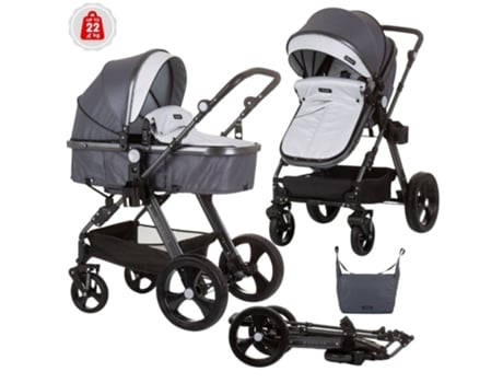 Carrito de bebé HAVANA dúo convertible hasta 22 Kg con bolso y mosquitera silver grey CHIPOLINO