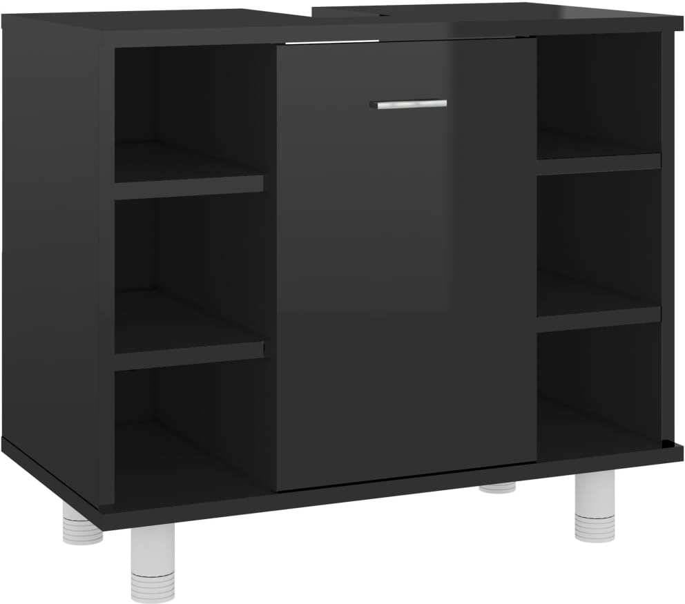 Armario VIDAXL (Negro Brillante - Madera Aglomerada - 60x32x53.5 cm)