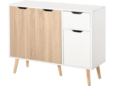 Homcom Aparador Auxiliar mueble de almacenaje con 2 armarios puertas y madera para estar cocina dormitorio 90x30x72 cm blanco natural 837117nd 90 30 72