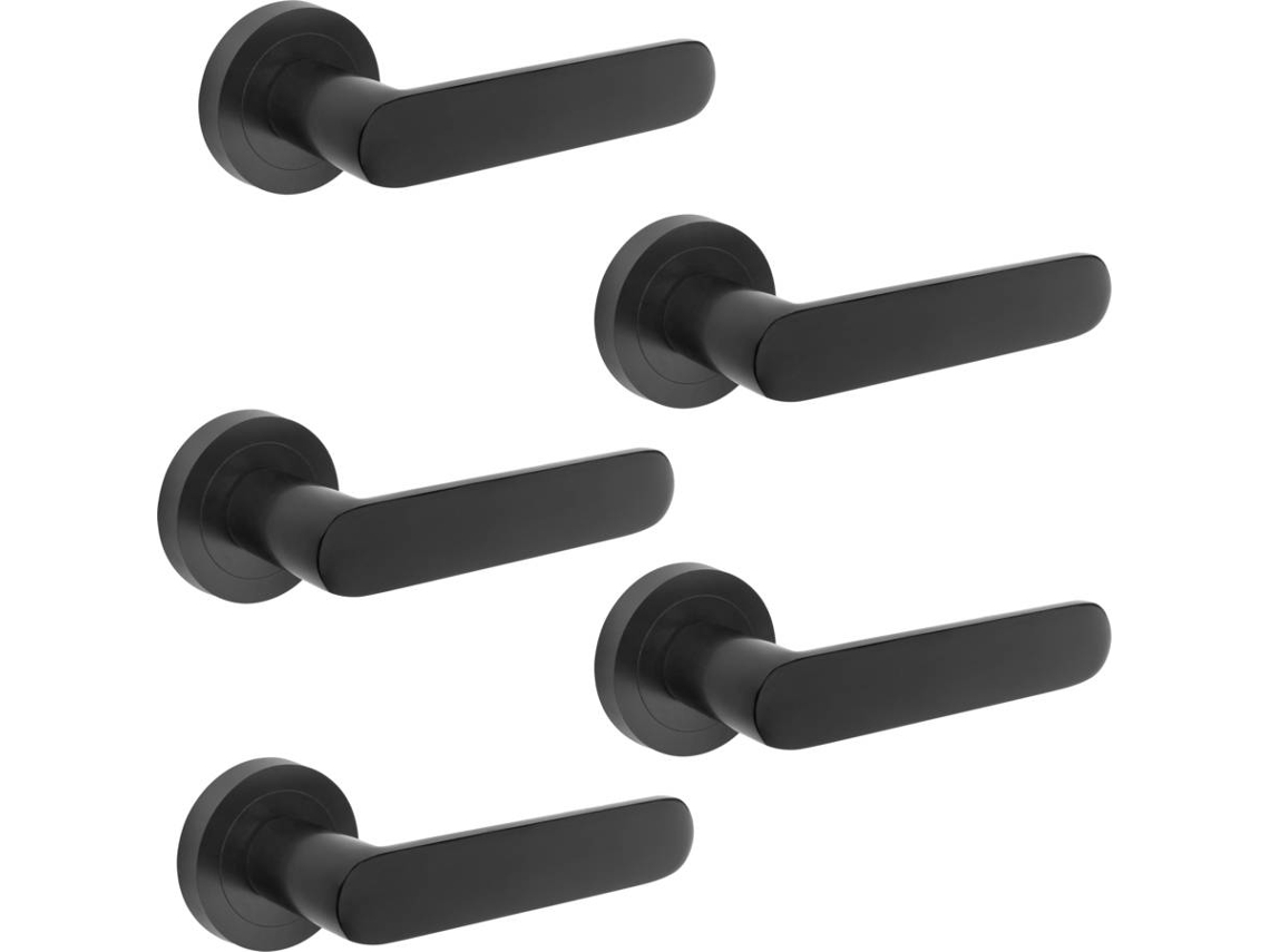 Emuca Juego de manivelas para puertas de interior Bunbury, con roseta  D.50mm, Aluminio, Negro
