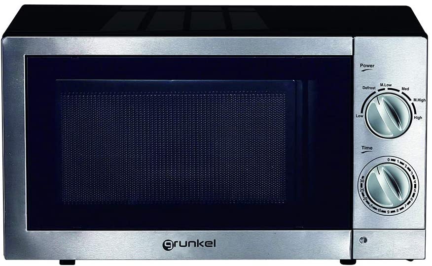 Grunkel Microondas Con grill 20 litros capacidad en acero inoxidable y 700w. 6 niveles potencia 3 combinado descongelación. temporizador 30 minutos. mwg20ixt