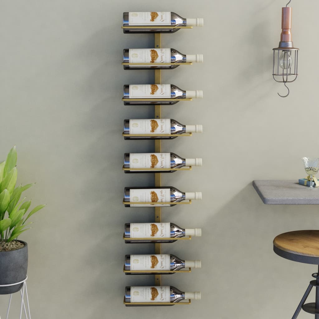 Botellero VIDAXL de pared para 9 botellas  Dorado (Hierro - 24 x 9.5 x 98 cm)