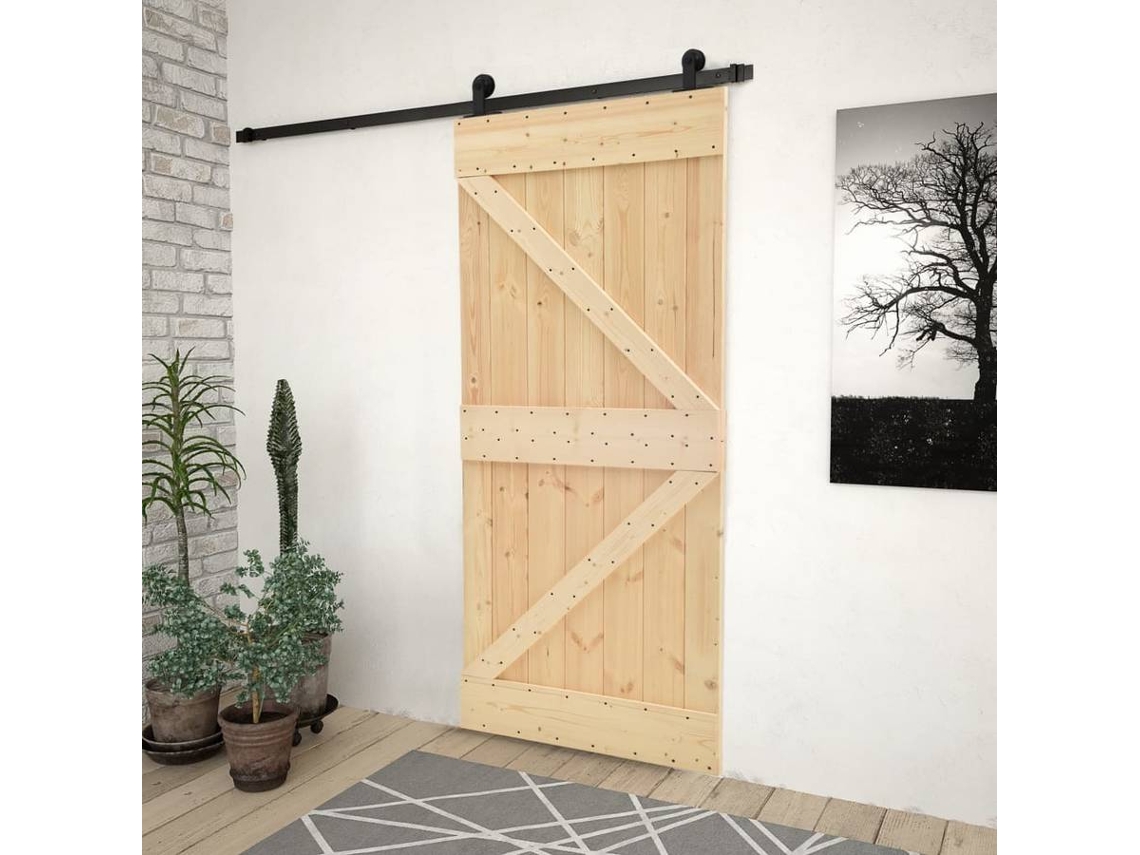 Puerta corredera con herrajes madera maciza de pino 80x210 cm vidaXL