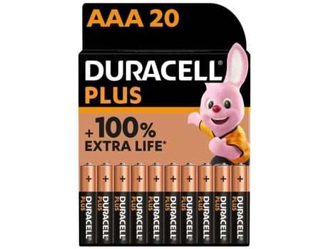 Pilas Alcalinas AAA DURACELL Plus 1.5V LR03 MN2400 Paquete con 20