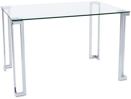 Dali Mesa De salon rectangular comedor o cocina acabado en cristal y patas cromadas medidas 120 cm ancho x 80 fondo 75