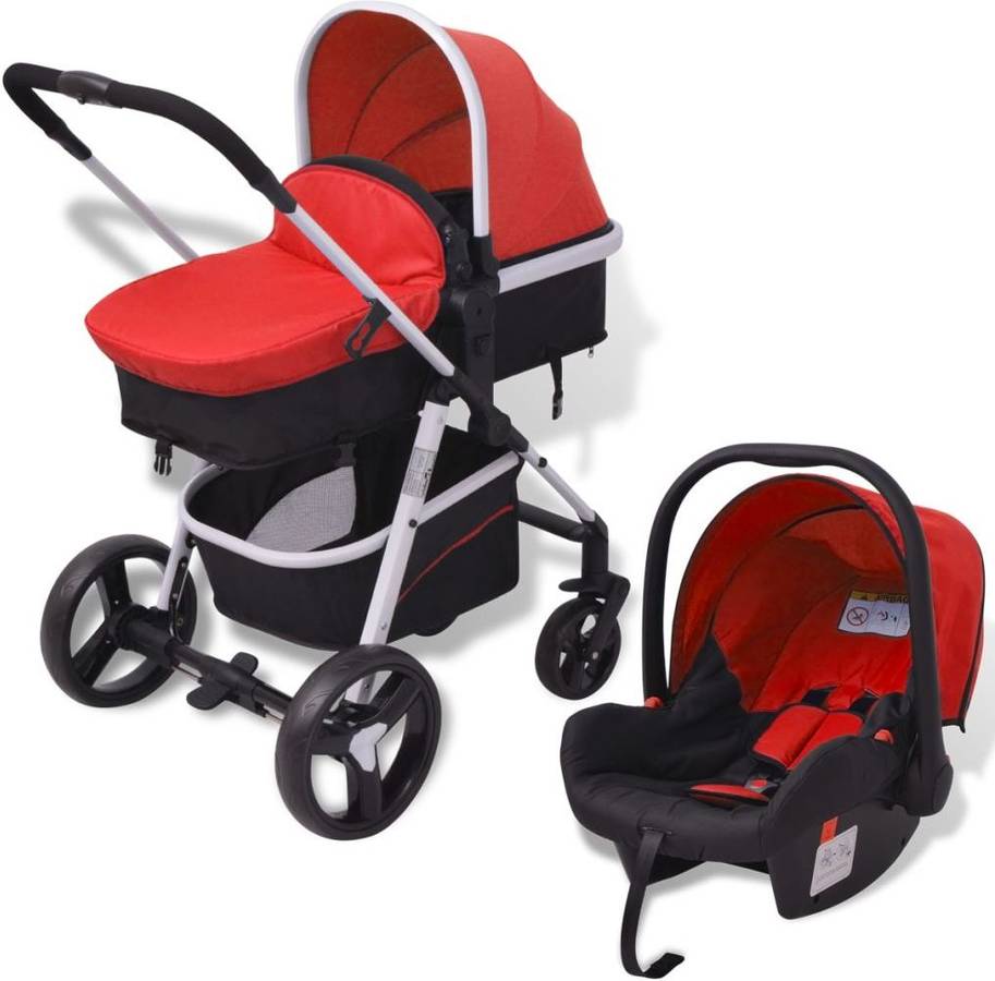 Cochecito De Bebé 3 en 1 rojo y negro aluminio carrito 3en1