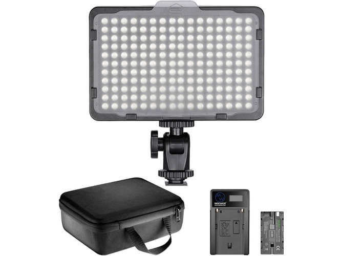  Neewer Kit de iluminación de luz de video de 176 LED: panel  regulable de 176 LED, con batería de iones de litio de 2200 mAh, cargador  de batería USB y estuche