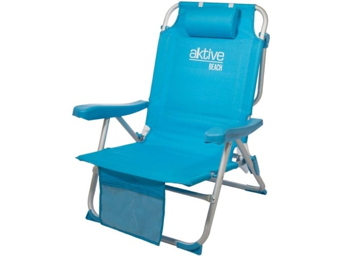 Aktive 53983 Silla plegable de playa con tipo mochila respaldo reclinable dos bolsillos color azul pastel beach 63x82 5cm