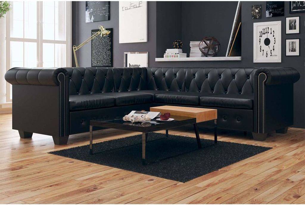 Sofá VIDAXL Chesterfield 243614 Cuero Artificial Negro (Plazas: 5)