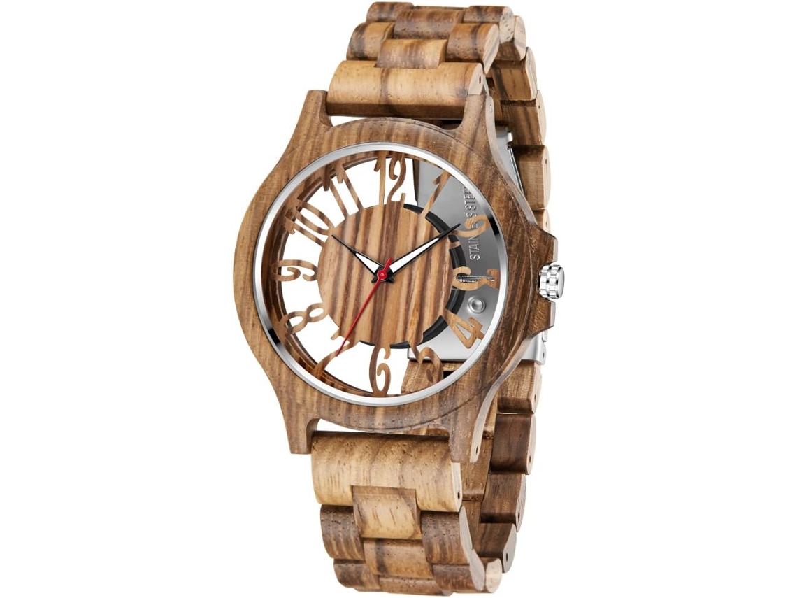 Denily Reloj ligero de madera de bambu para hombre Relojes analogicos de cuarzo de madera para hombre VEANXIN Worten.es