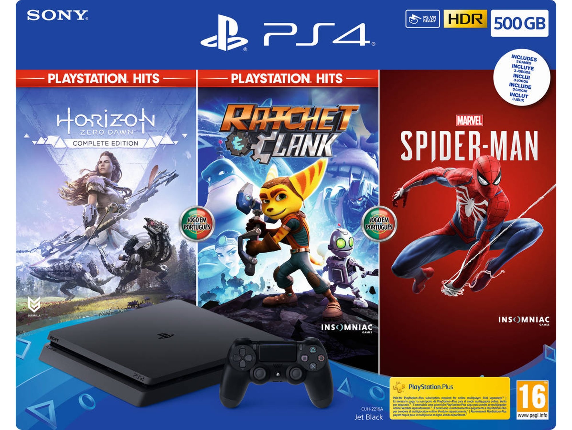 Console PS4 1TB + Jogo Spider-Man + Horizon Zero Dawn + Ratchet