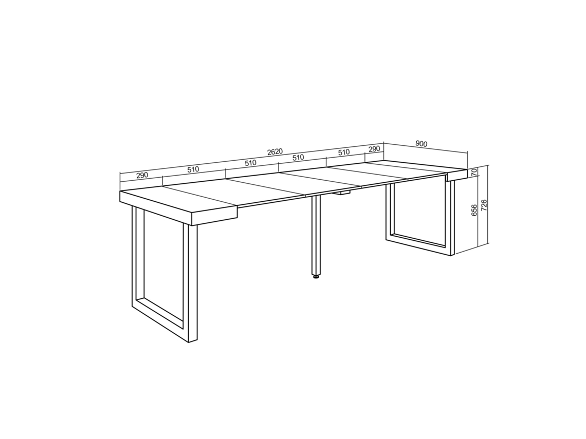 Mesa Consola extensible, 260, Para 12 comensales, Patas madera maciza,  Roble y negro