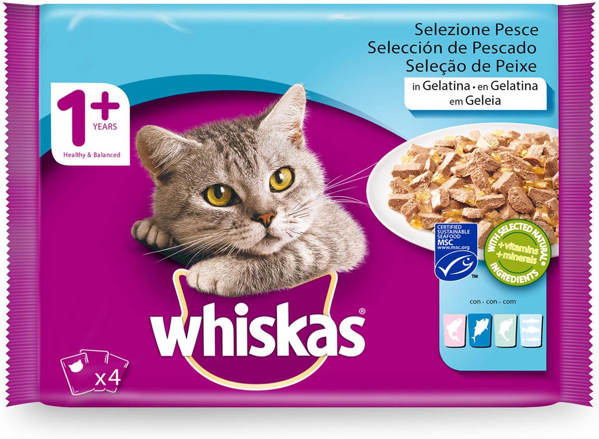 Piensos para Gatos WHISKAS (4 Un - 100g - Húmedo - Adulto - Sabor: Pez)