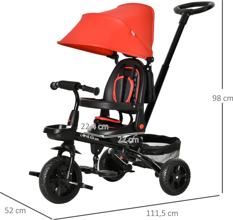 Triciclo HOMCOM 370-198RD Rojo (Edad Mínima: 1 - 111.5x52x98 cm)