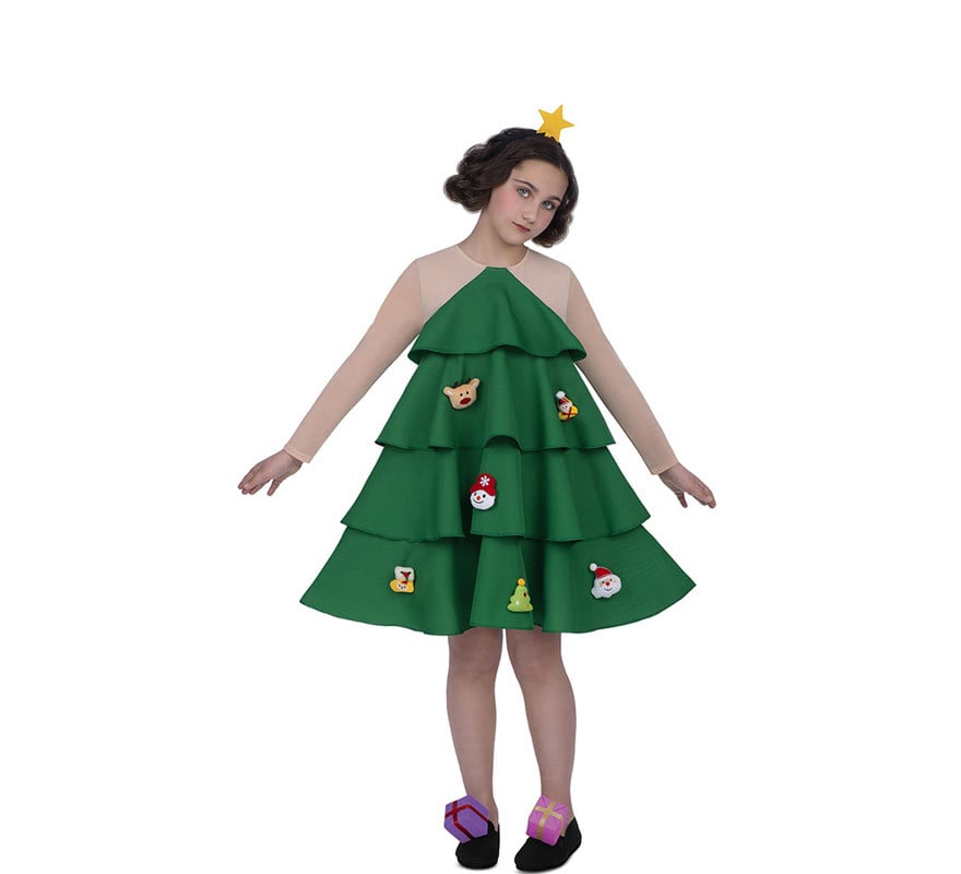 Disfraz de Niña MOM Fato De Árbol de Navidad Adornado de lujo (5-6 años)