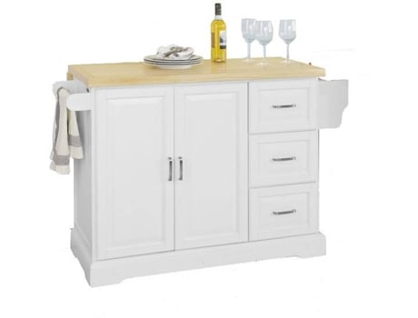 Carrito De Cocina sobuy fkw41wn mdf y madera caucho 91x106x46 cm estantería aparador con ruedas h91cm l106cm p46blancofkw41wnes