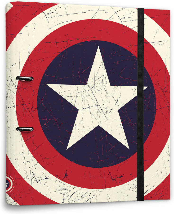 Carpeta 2 Anillas troquelada marvel capitan shield archivador a4 tapa dura vuelta al cole premium captain america erik escudo