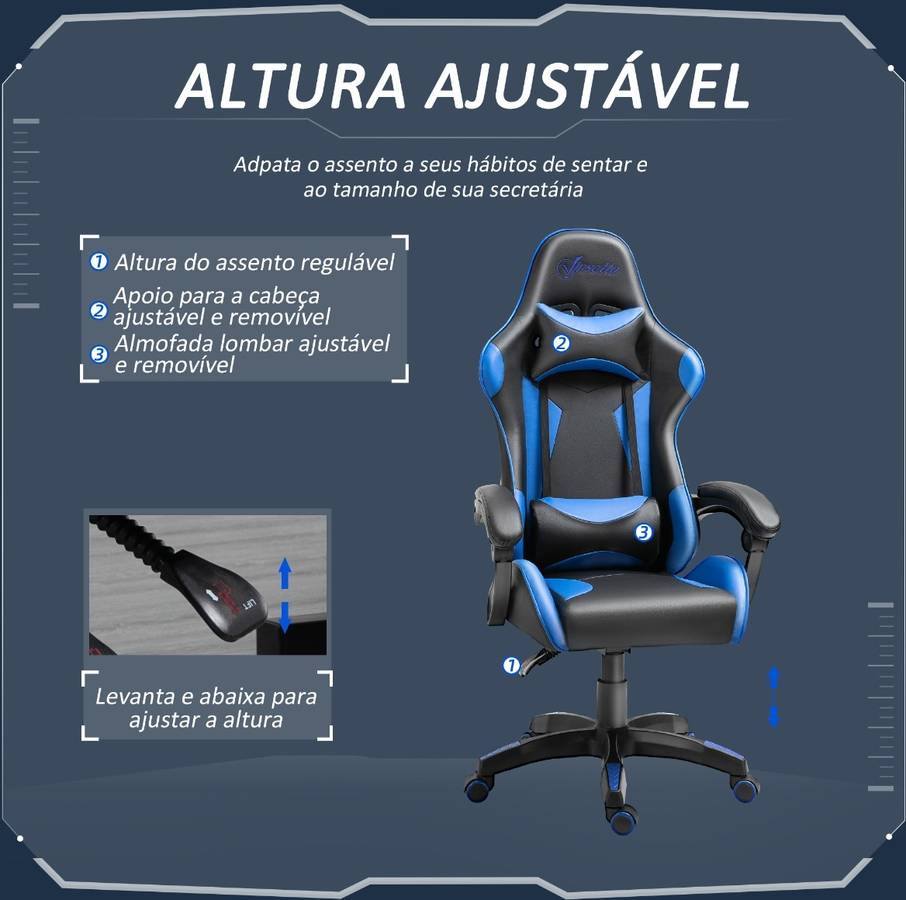 Silla Gaming VINSETTO 921-445BU (Hasta 120 kg - Clase 4 - Negro, Azul)