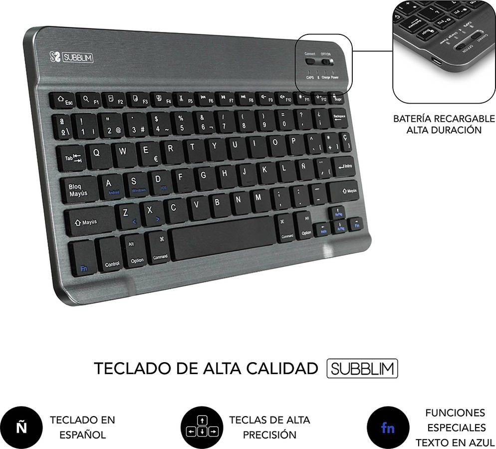 Funda Teclado Universal 10.1'' SUBBLIM Pro Bluetooth Gris