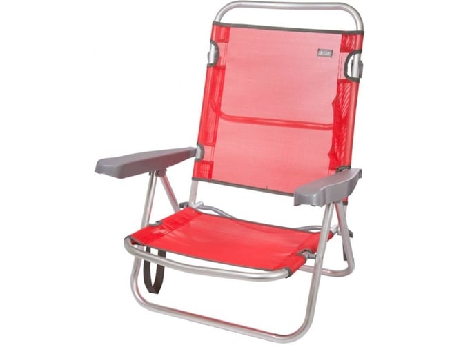 Aktive 53970 Silla plegable de playa con respaldo reclinable 5 posiciones medidas 61x48x80 cm color rojo asa transporte 108x60x78cm