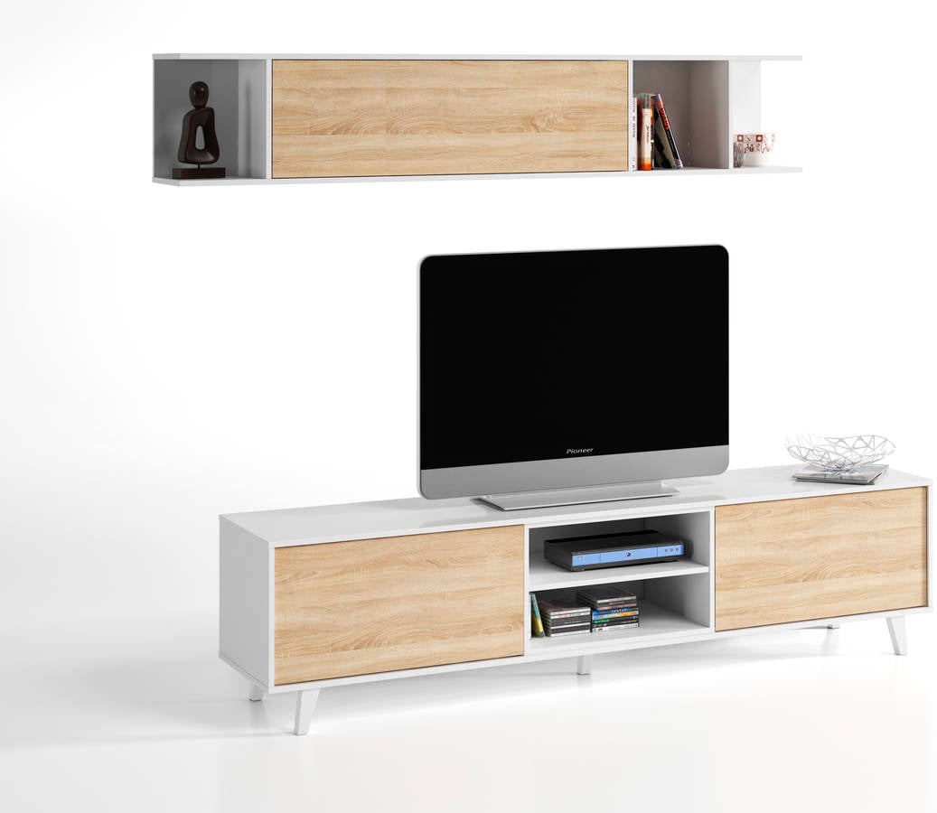 Mueble TV IBERODEPOT F4201076 (Blanco, Marrón - Madera - 2065 x 515 x 120 cm)