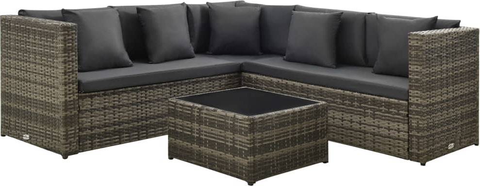 Set De Muebles 4 pzas y cojines gris vidaxl 3676kg conjunto lounge 313131 poli 118x60x64