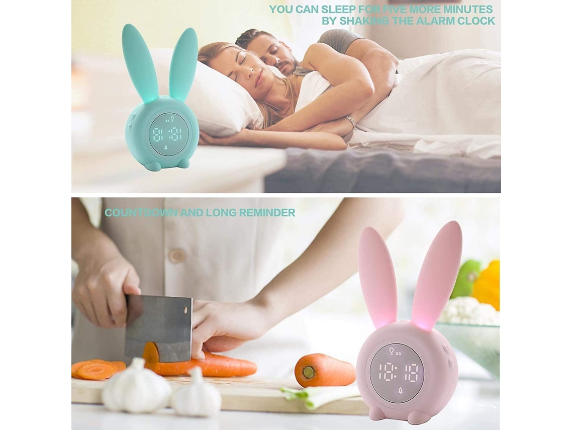Reloj despertador para niños - Conejo lindo - Reloj de alarma creativo -  Lámpara de noche - Función de snooze - Medio cronometrado