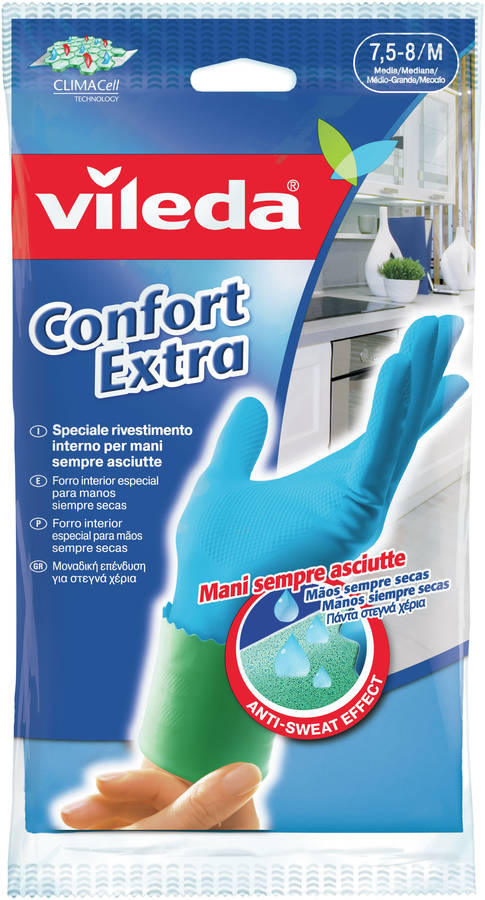 Guantes Protectores Vileda confort ex comfort and care de goma manzanilla talla 1 par 119420