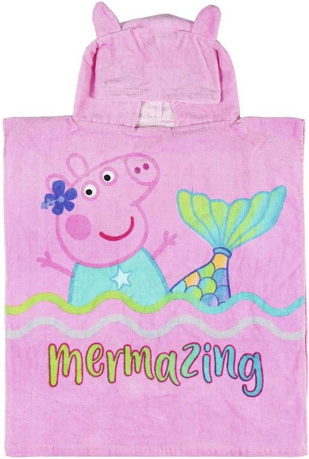 Cerdá Toalla Poncho infantil con capucha de peppa pig rosa 50 x 115 cm albornoz