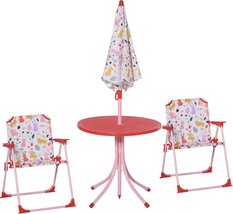 Outsunny Set De mesa y sillas exterior infantil conjunto picnic plegable para juego sombrilla ajustable 100125 cm uv rojo muebles 50x46 50x50x46