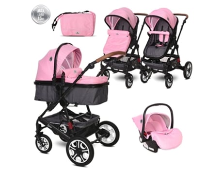 Carro de bebé tres piezas convertible LORA hasta 15 Kg de LORELLI candy pink