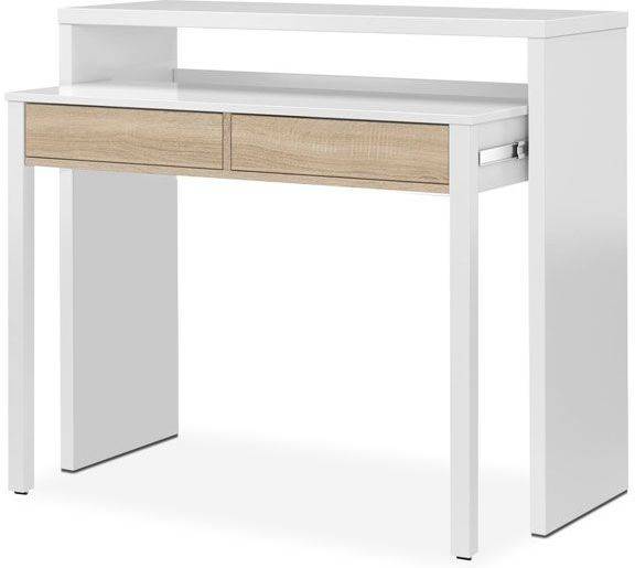 Escritorio HABITDESIGN Tyrion Blanco y Roble extensible  (Blanco Artik  - Roble  - Melamina - 98,5 x 87,5 x 36–66 cm)