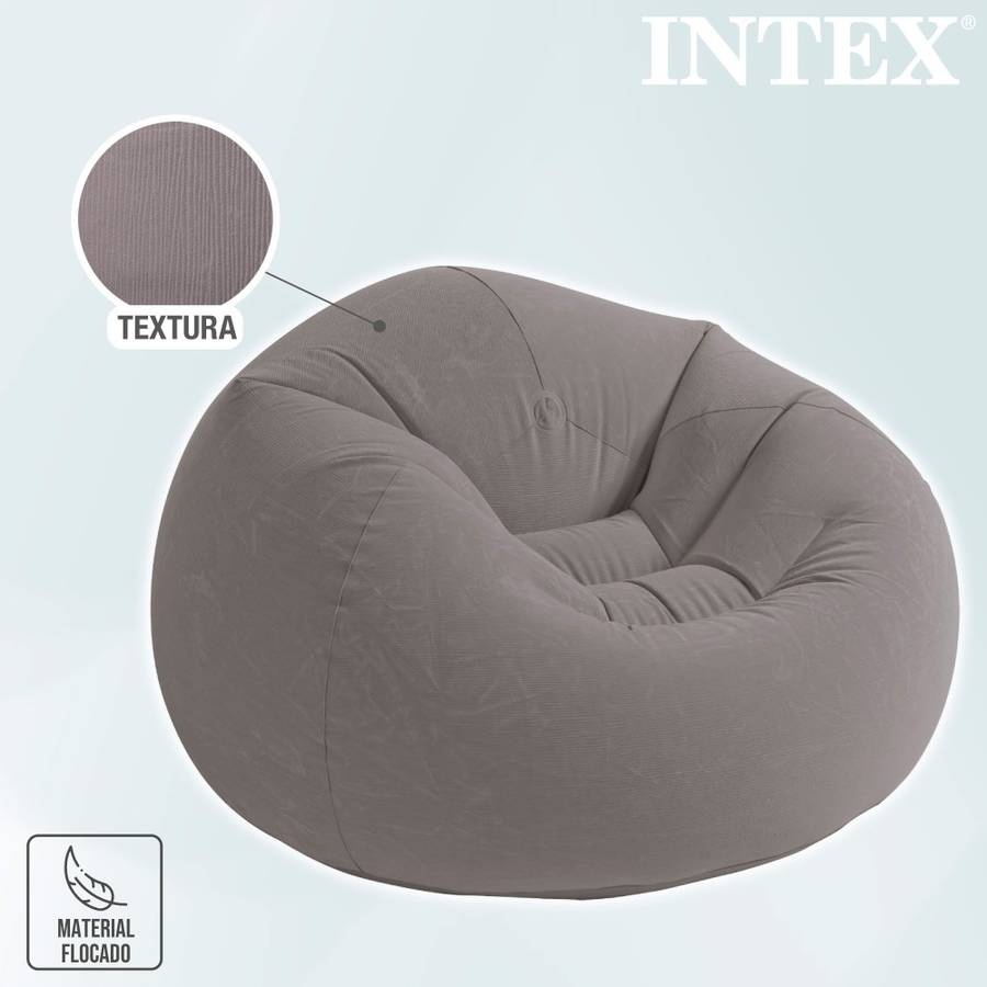 Puff Hinchable INTEX Beanless Gris (107 x 104 x 69 cm)