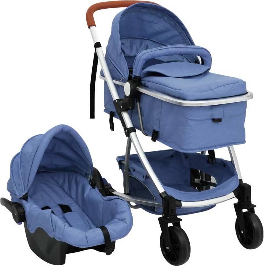 Carrito de Bebé Trio VIDAXL 3 en 1 de Aluminio Azul Marino