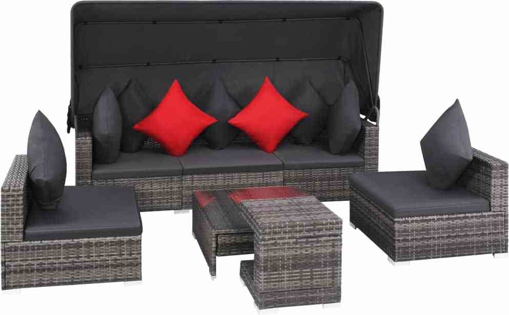 Vidaxl Set Muebles 23 pzas modular capota 2 mesas conjunto de exterior piezas gris almohadones 7