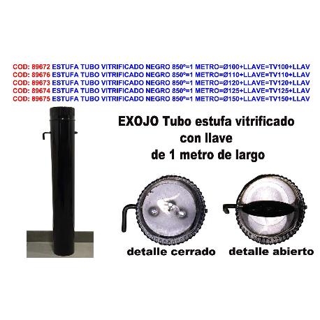 Estufa tubo vitrificado negro 850  1 metro ø150+llave tv150+llav